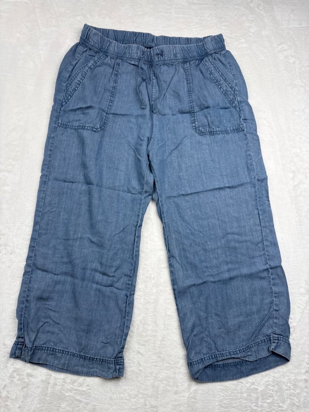 Splendid Womens Light Blue Tencel Cropped Pants L With Elastic Waist